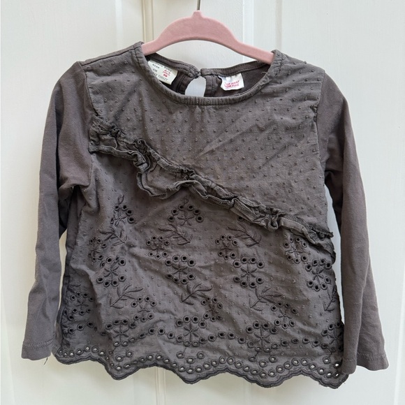 Zara 2/3 Years Gray Lace Pattern Girls Long Sleeve Blouse Top - Picture 1 of 4